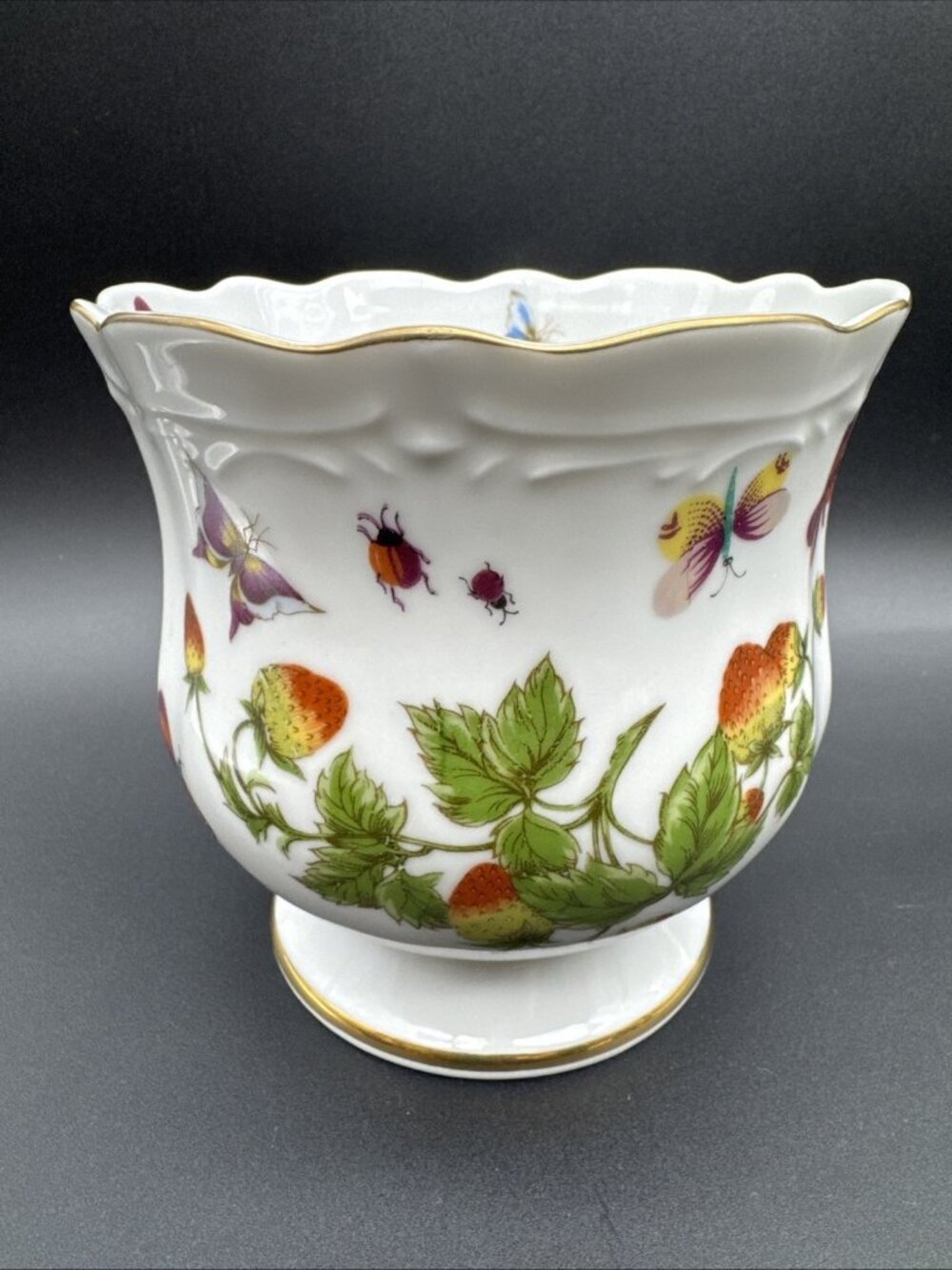 VTG Ardalt Lenwile #6166 Strawberry Butterfly Insect Cachepot Planter 5” Japan